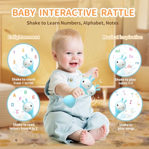 alilo Yoyo Talking Bunny Baby Singing Musical Rattle, Mimicking Toys Repeats What You Say, Preloaded 90+ Audio Content, ABC/Number/Notes Learning Toys for Toddlers Infant Newborn Boy Girl Gifts - Image 4