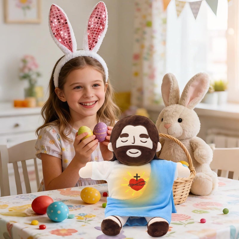 Yelakey Jesus Plush That Breathes, Jesus Stuffed Doll with Glow&Songs, Easter Toy Savior Doll for Church Sunday School Religious Easter Gift for Kids (Blue) - Image 4