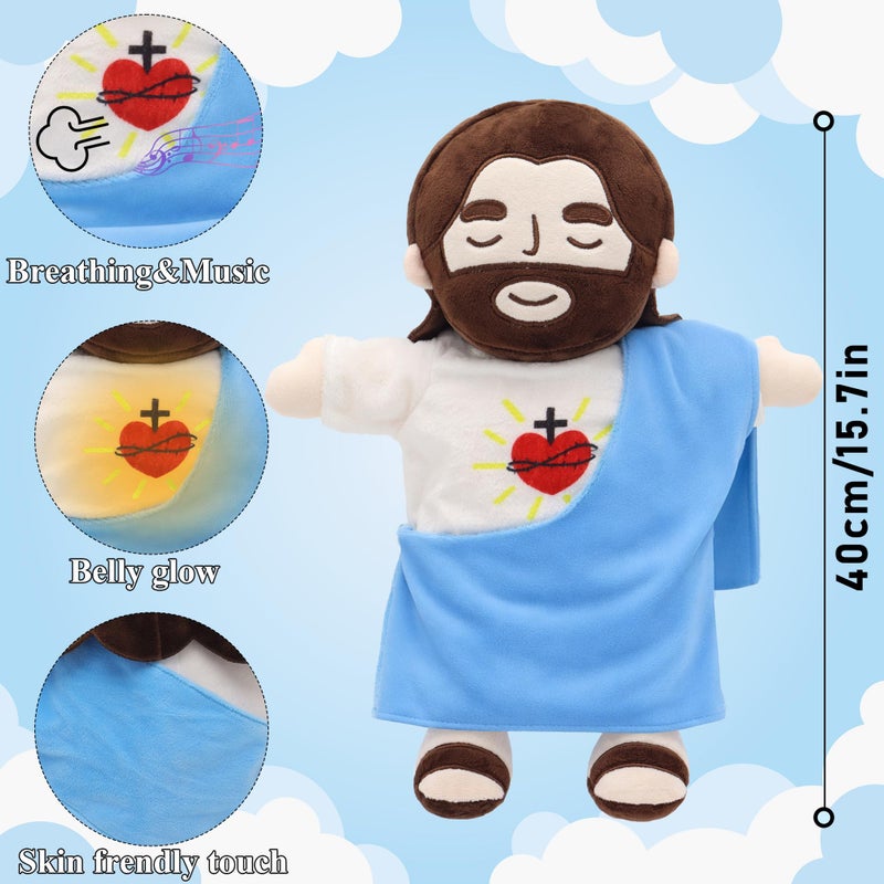 Yelakey Jesus Plush That Breathes, Jesus Stuffed Doll with Glow&Songs, Easter Toy Savior Doll for Church Sunday School Religious Easter Gift for Kids (Blue) - Image 2