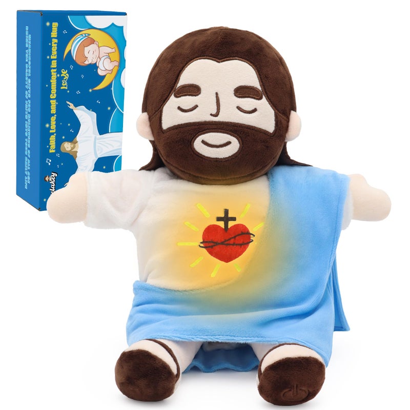 Yelakey Jesus Plush That Breathes, Jesus Stuffed Doll with Glow&Songs, Easter Toy Savior Doll for Church Sunday School Religious Easter Gift for Kids (Blue) - Image 1