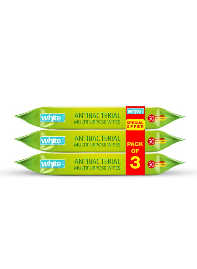 White anti-bacterial wet wipes with lemon scent 50 pulls 3 in 1 - Image 1