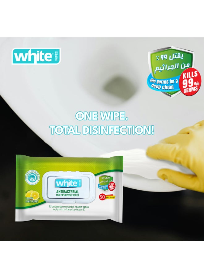 White anti-bacterial wet wipes with lemon scent 50 pulls 3 in 1 - Image 5