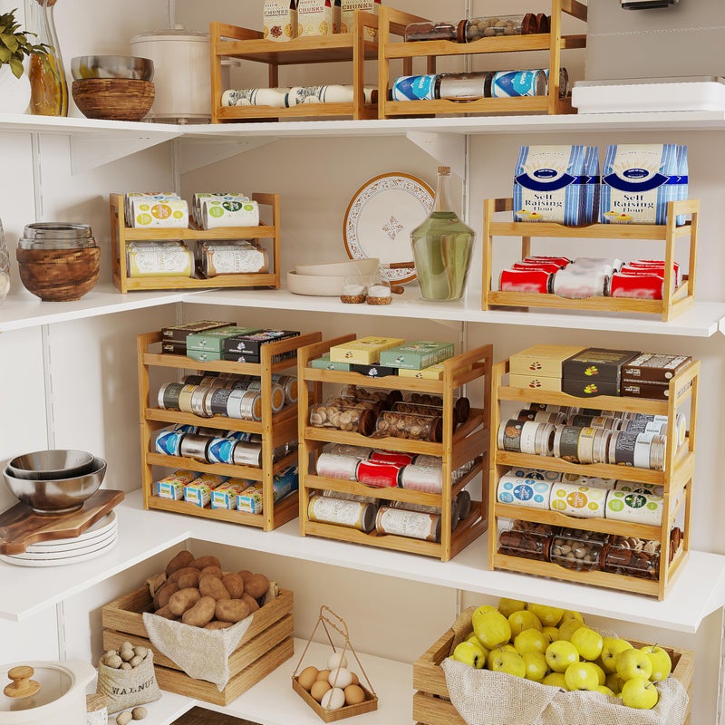 BAMBANG Can Organizer for Pantry, Detachable Bamboo 4 Tier Stackable Can Storage Rack, Rolling Soda Can Dispenser Can Holders for Cabinet, Holds Up to 48 Cans - Image 5