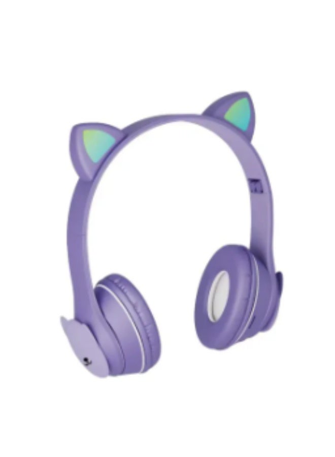 Cat Ear Kids Headphones, Bluetooth 5.0 Wireless Kids Gaming Headset with Microphone, LED Light, HIFI Stereo Sound, Comfortable On-Ear Design, Long Battery Life MZ-004-Purple