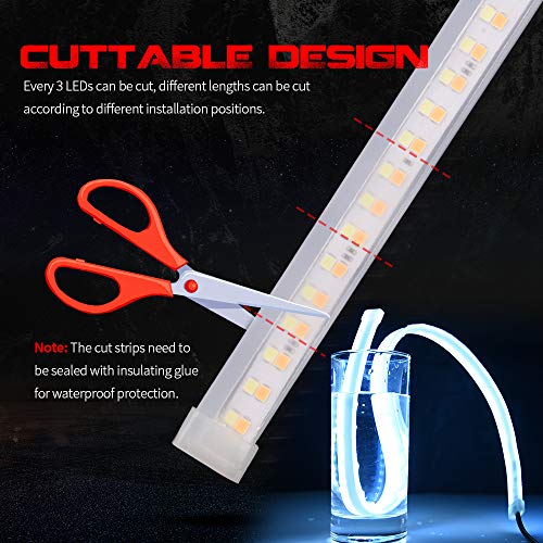 MICTUNING LED Headlight Surface Strip Tube Light 24 Inch DRL White & Amber Daytime Running Light Switchback Sequential Turn Signal Light Universal Flexible LED Lamp Strip 2Pcs - Image 3