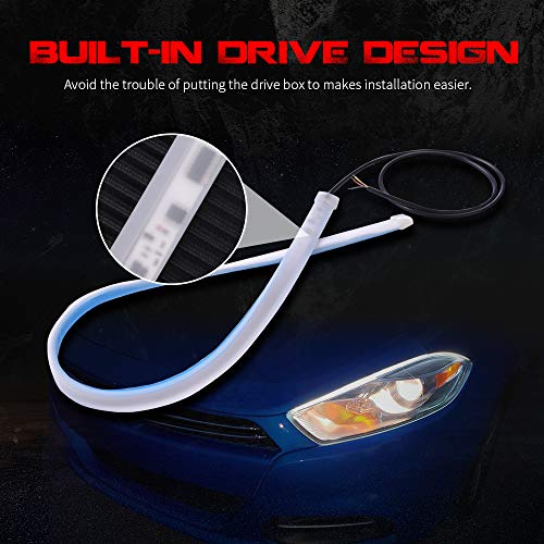 MICTUNING LED Headlight Surface Strip Tube Light 24 Inch DRL White & Amber Daytime Running Light Switchback Sequential Turn Signal Light Universal Flexible LED Lamp Strip 2Pcs - Image 4