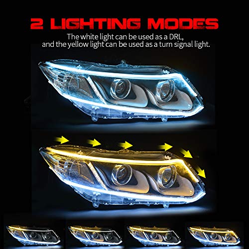 MICTUNING LED Headlight Surface Strip Tube Light 24 Inch DRL White & Amber Daytime Running Light Switchback Sequential Turn Signal Light Universal Flexible LED Lamp Strip 2Pcs - Image 2