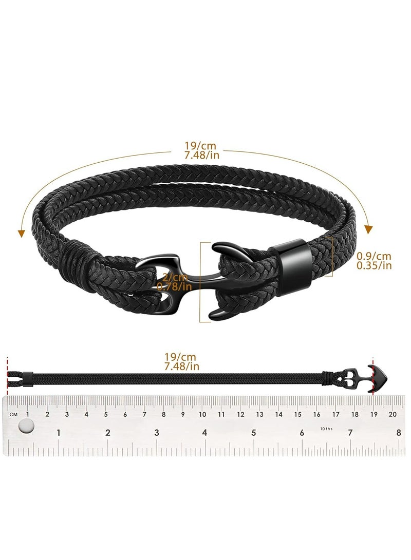 أوزيغالور سوار ملفوف من جلد البقر مصنوع يدويًا للجنسين، سوار مرساة متعدد الطبقات، 3 مقاسات للأزواج والعشاق - Image 4