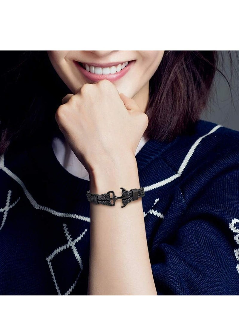 أوزيغالور سوار ملفوف من جلد البقر مصنوع يدويًا للجنسين، سوار مرساة متعدد الطبقات، 3 مقاسات للأزواج والعشاق - Image 5