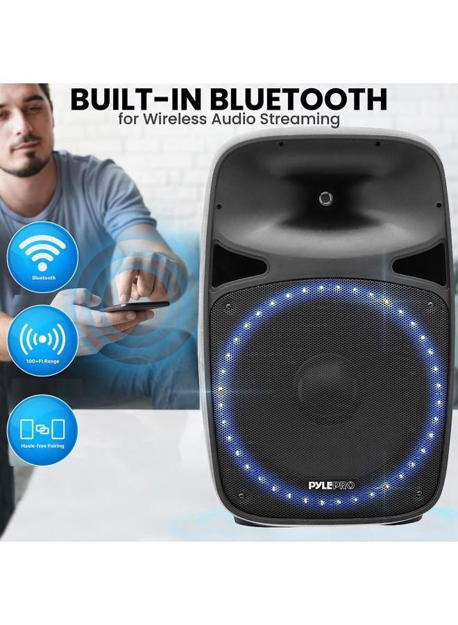Pyle Powerful Wireless Sound 400W Portable Bluetooth PA Speaker - 12" Rechargeable Indoor/Outdoor Audio System w/Party Lights, Digital Display, FM/AUX/MP3/USB/SD, Handle, Wheels, Microphone, Remote - Image 4