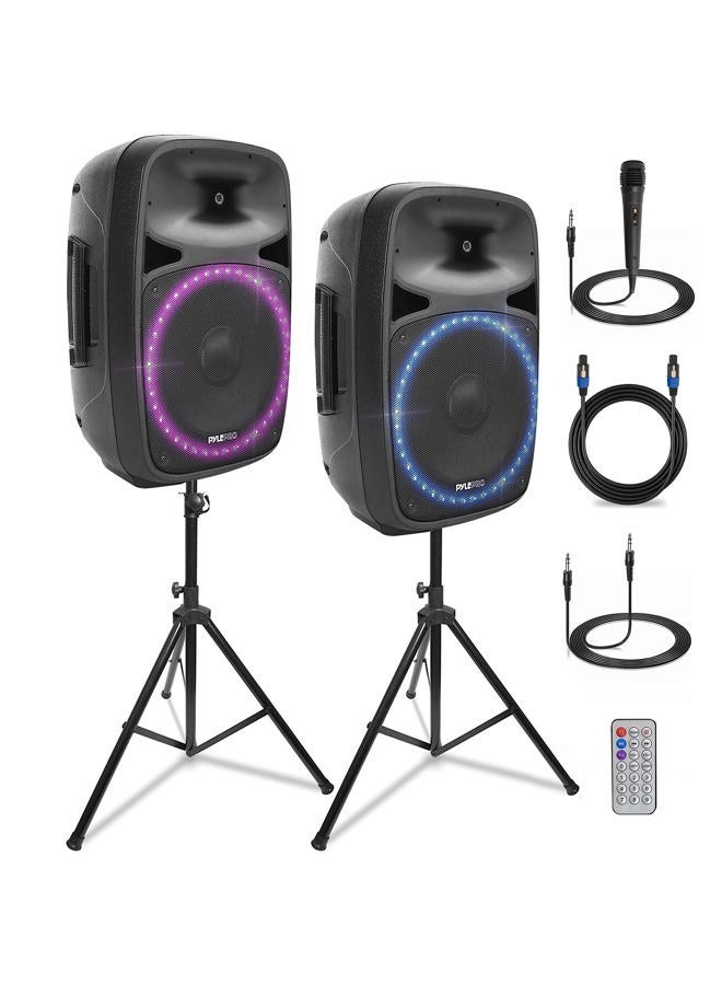 Pyle Powerful Wireless Sound 400W Portable Bluetooth PA Speaker - 12" Rechargeable Indoor/Outdoor Audio System w/Party Lights, Digital Display, FM/AUX/MP3/USB/SD, Handle, Wheels, Microphone, Remote - Image 1