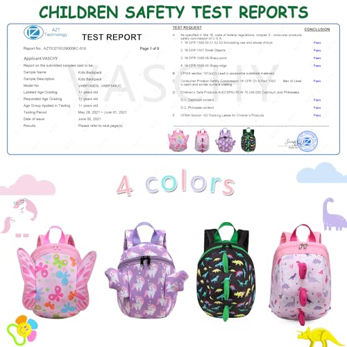 VASCHY Mini Toddler Kids Backpack with Leash, Ultra Lightweight Tiny Little Daycare Backpack Boys Dinosaur - Image 2