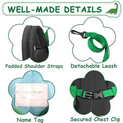 VASCHY Mini Toddler Kids Backpack with Leash, Ultra Lightweight Tiny Little Daycare Backpack Boys Dinosaur - Image 4