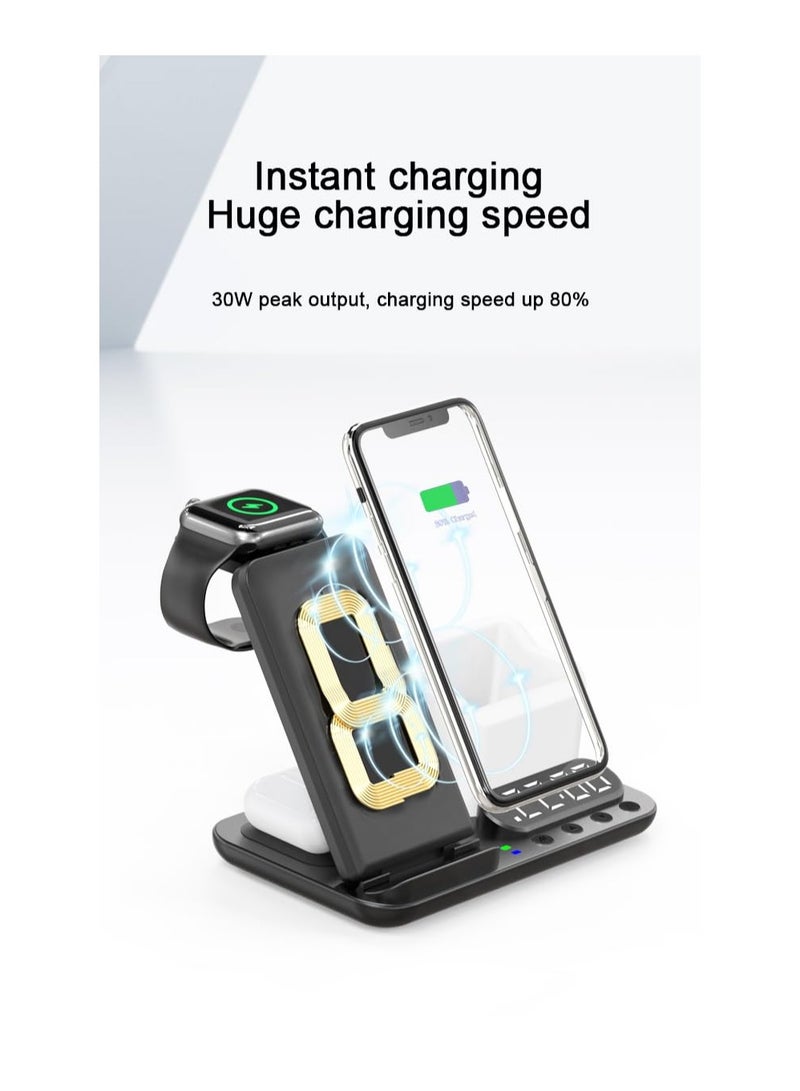 SYOSI 5 in 1 Charging Station for iPhone, Wireless Charger Stand Dock for Multiple Devices Compatible, High Power Foldable Intelligent Protection, 15W Fast Charge Phone Watch Earphone Charging Decor - Image 4