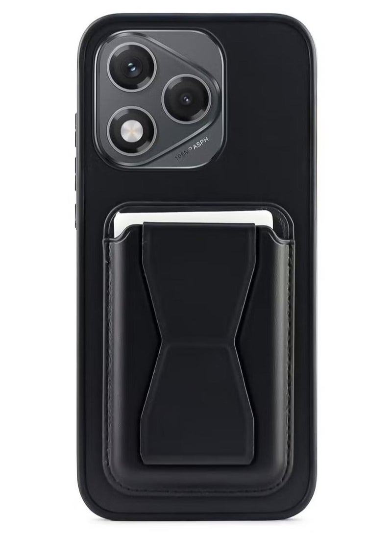 غطاء خلفي من الجلد مع محفظة بطاقات، جراب قابل للطي ومقاوم للصدمات متوافق مع هاتف Honor 400 Lite (أسود)