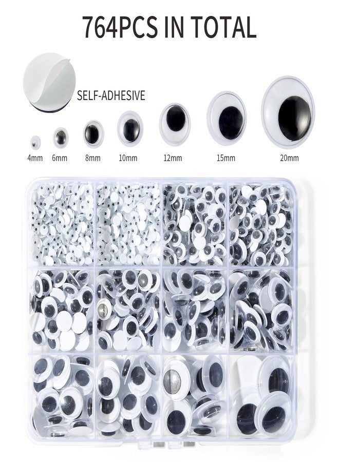 Bflaae 764pcs Black Wiggle Googly Eyes Self Adhesive, 4mm 6mm 8mm 10mm 12mm 15mm 20mm Large and Small Googly Eyes for Crafts - Image 2