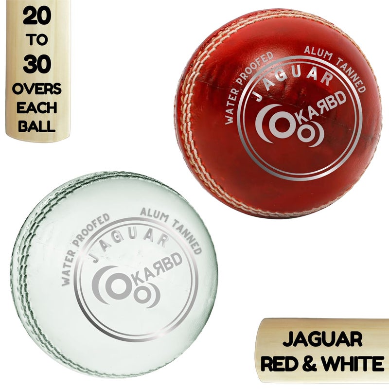 KARBD Cricket Ball Leather 4 Piece Professional Hand Stitching Waterproof Coating Season Ball for Tournament Club Matches (20 to 30 Overs, Jaguar Red & White, Combo Pack Set of 2) - Image 2