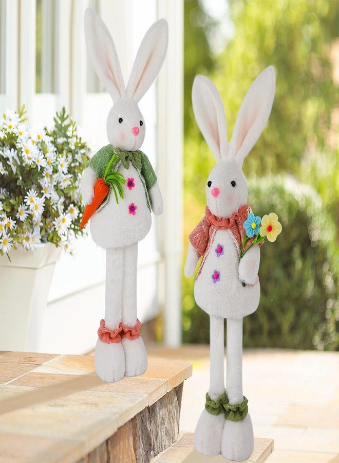 Glintoper 2 Pack Easter Standing Bunny with Stretchable Legs, 20" to 28" Plush Rabbits Couple Figurine, Cute Party Favor Photo Props Gifts for Office Kitchen Farmhouse Front Door Spring Home Decor - Image 5
