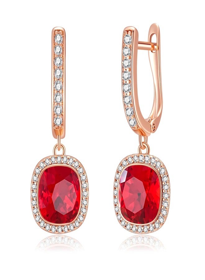 EVEVIC Austrian Crystal Square Cushion Halo Drop Huggie Hoop Earrings for Women 14K Gold Plated Hypoallergenic Jewelry (Red) - Image 1