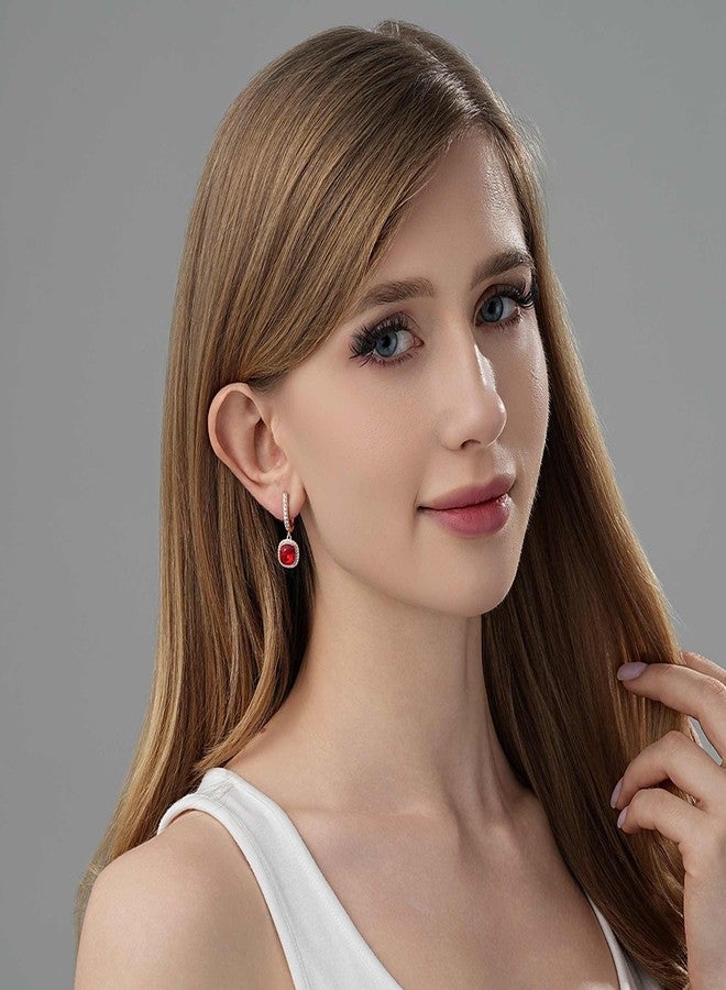 EVEVIC Austrian Crystal Square Cushion Halo Drop Huggie Hoop Earrings for Women 14K Gold Plated Hypoallergenic Jewelry (Red) - Image 5