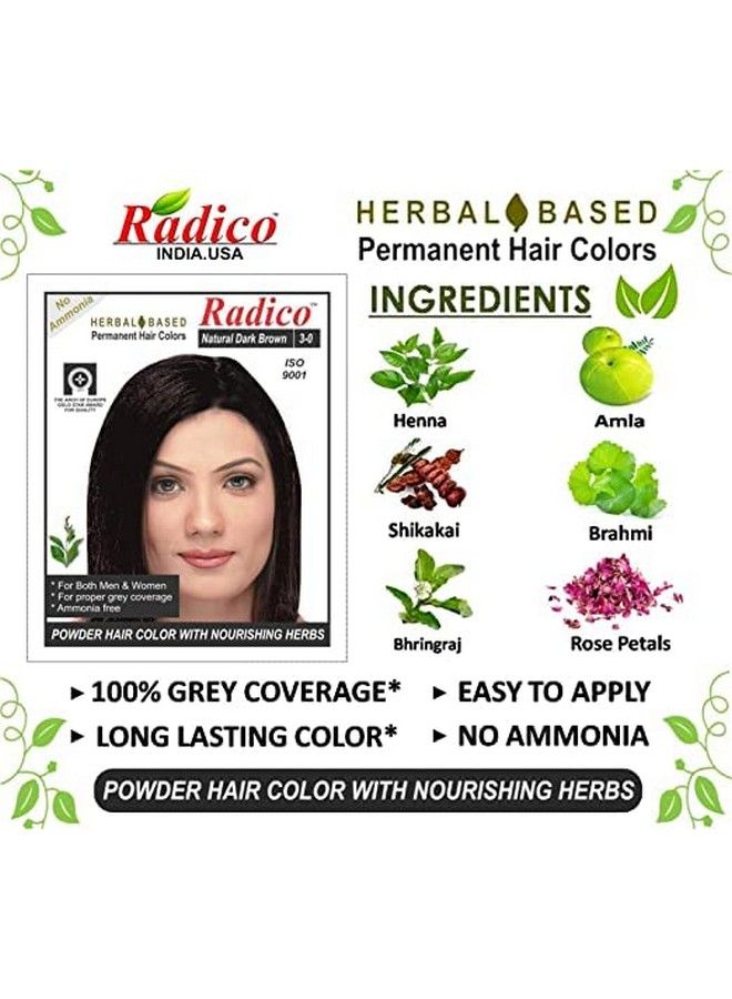 Radico Natural Herbal Permanent Shade Dark Brown Hair Colour No Ammonia Formula Longlasting Natural Looking Color 100% Grey Coverage Easy To Use Mix & Apply (60G) - Image 2
