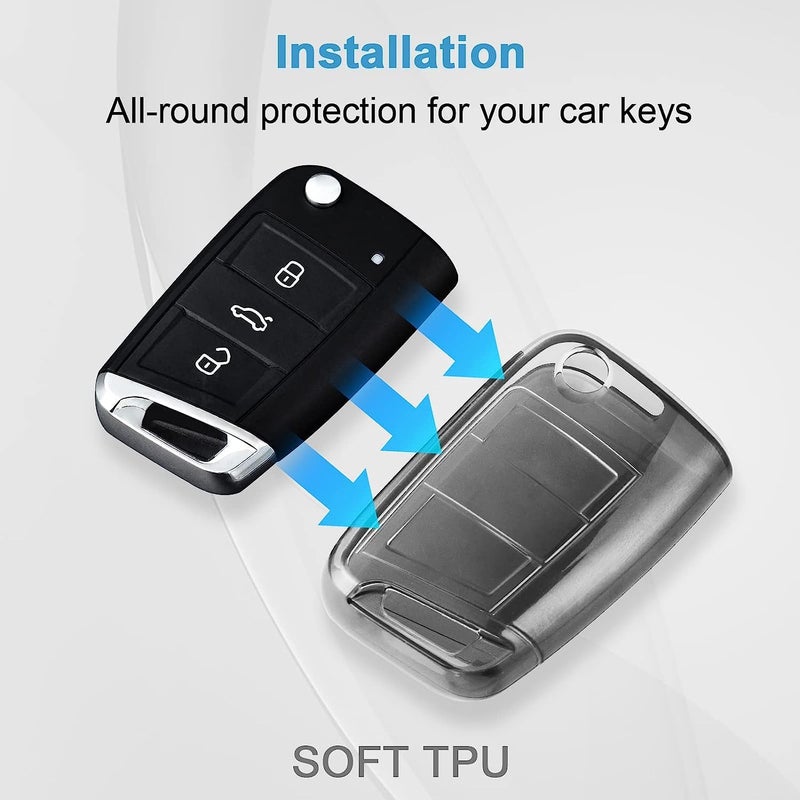 JVCV ® Soft TPU Transparent Cover Compatible with Skoda Kylaq Slavia Kushaq Taigun Tiguan Virtus Octavia Kodiaq Superb Folding Key (Transparent Black) - Image 3