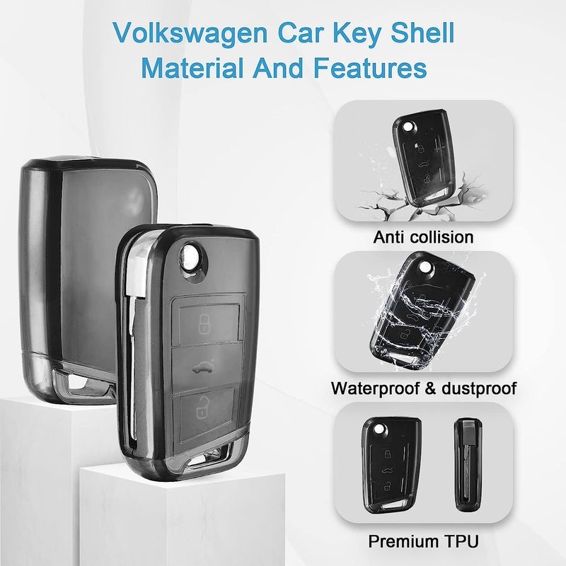 JVCV ® Soft TPU Transparent Cover Compatible with Skoda Kylaq Slavia Kushaq Taigun Tiguan Virtus Octavia Kodiaq Superb Folding Key (Transparent Black) - Image 4