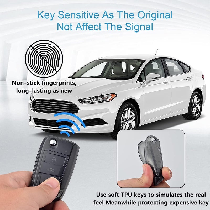 JVCV ® Soft TPU Transparent Cover Compatible with Skoda Kylaq Slavia Kushaq Taigun Tiguan Virtus Octavia Kodiaq Superb Folding Key (Transparent Black) - Image 5