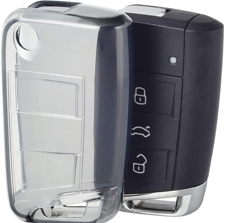 JVCV ® Soft TPU Transparent Cover Compatible with Skoda Kylaq Slavia Kushaq Taigun Tiguan Virtus Octavia Kodiaq Superb Folding Key (Transparent Black) - Image 1