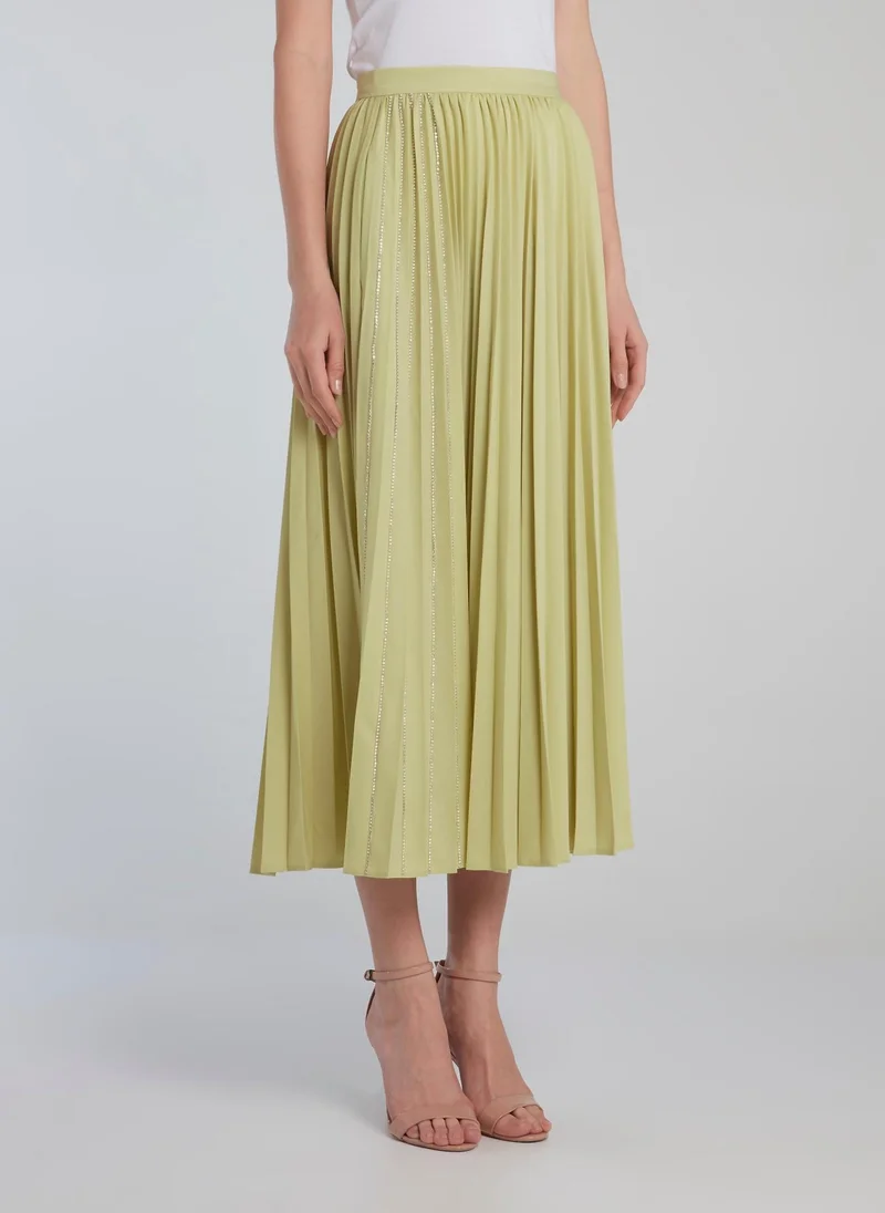 أنوكي Lime Crystal Studded Accordion Midi Skirt