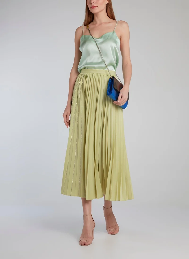 أنوكي Lime Crystal Studded Accordion Midi Skirt