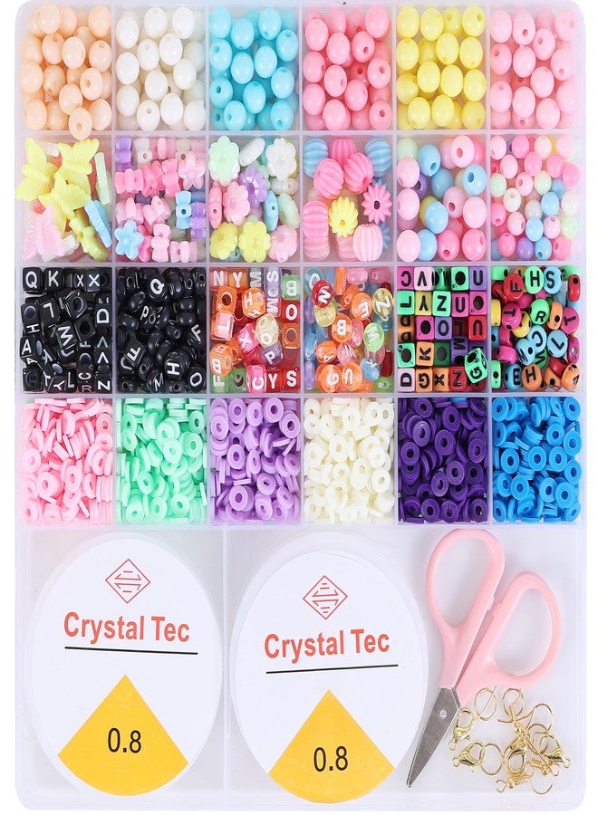 ambitieux Bracelet Making Kit for Girls | DIY Jewellery Craft Set with 24 Types of Beads, Elastic Rolls & Scissors | Creative Art & Craft Gift Toy for Kids Girls Age 4–12 Years (8mm Opaque with Clay) - Image 1