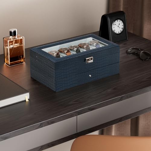 ProCase Watch Box for Men, 12 Slot Mens Watch Case With Drawer, Watch Display Case With Glass Lid, 2-Layer Watch Holder Organizer, Jewelry and Watch Storage for Men Women -12Slot, MidnightGreen - Image 2
