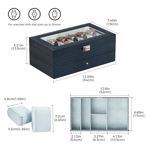 ProCase Watch Box for Men, 12 Slot Mens Watch Case With Drawer, Watch Display Case With Glass Lid, 2-Layer Watch Holder Organizer, Jewelry and Watch Storage for Men Women -12Slot, MidnightGreen - Image 5