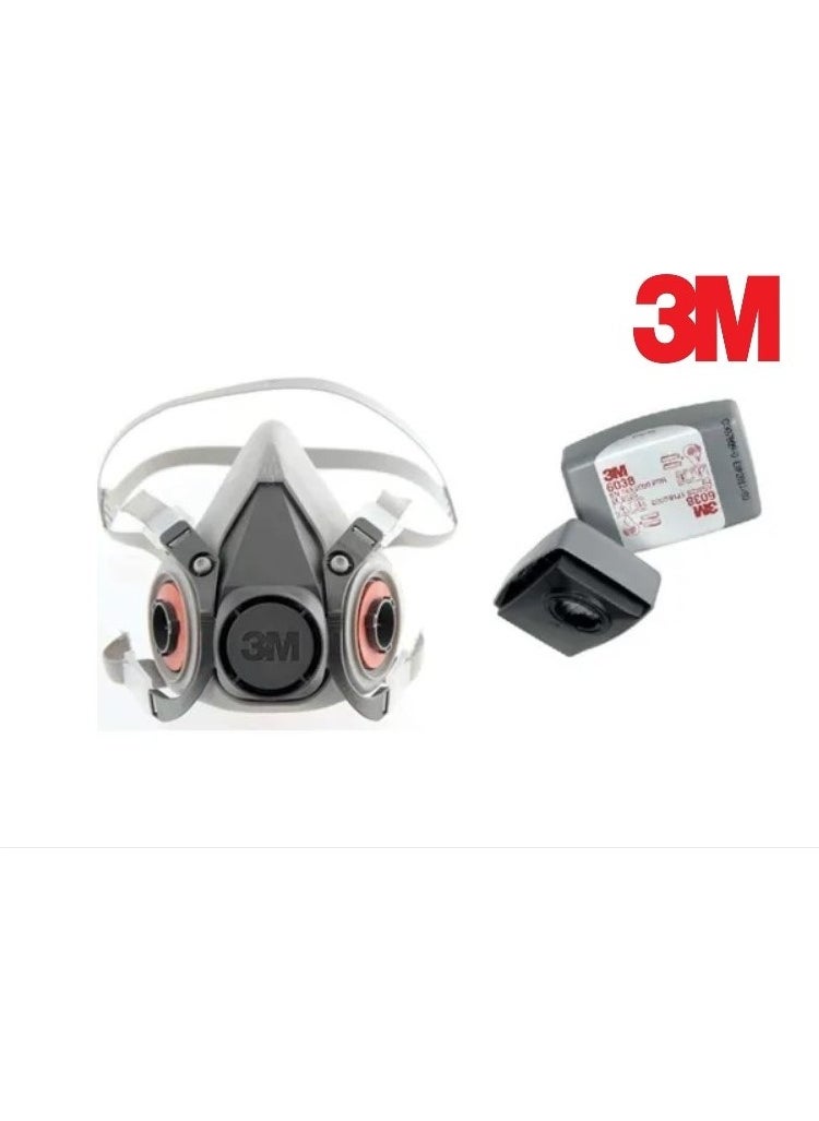 3M - 6200+6038 Half Face Mask for Smoke Exhaust Dust Ozone (With Filter) - Image 1
