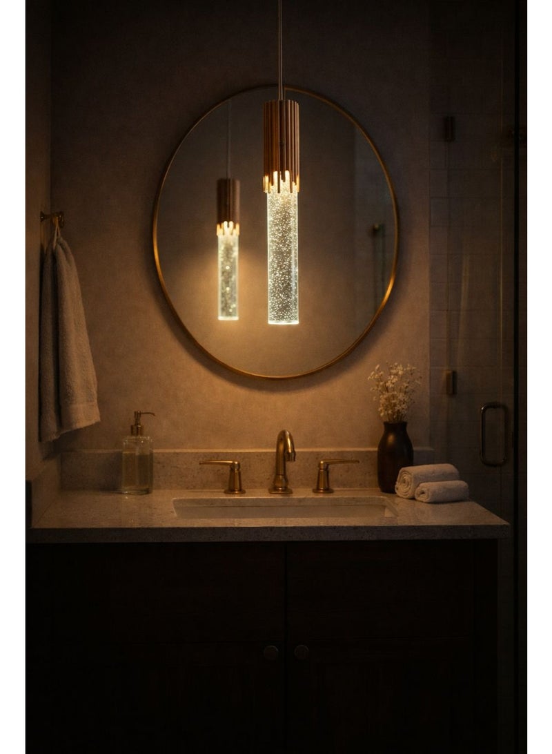 Crystal and Aluminum Pendant Light with Integrated LED Triple Illumination, 33 cm Height, Designed for Modern Elegant Atmospheres - Image 3