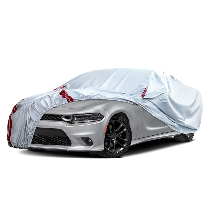 SPORTULI Waterproof Car Covers Replace for 20062025 Dodge ChargerChrysler 300 300C 6 Layers All Weather Car Cover with Zipper Door 18 Ponit Windproof Bands for Snow Rain Dust Hail Protection