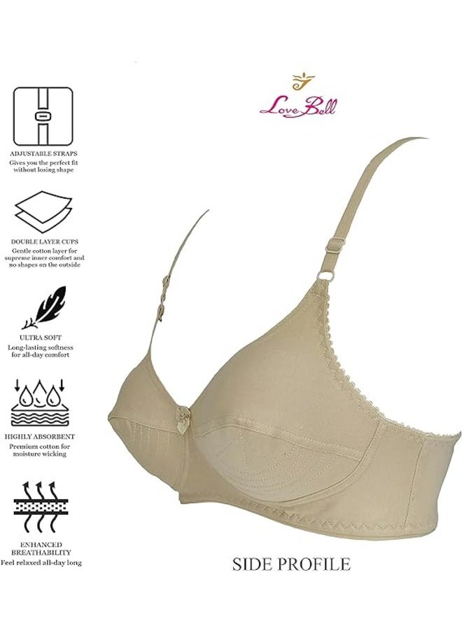 Love Bell Love Bell Women's Seamed Cotton Bra - Double-Layered, Premium Cotton Everyday Lovebell Bra for Ladies  - Image 2