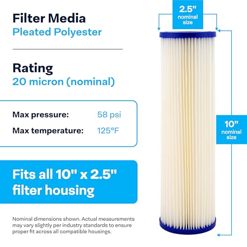 SpiroPure SP-R20 10x2.5 20 Micron Pleated Polyester Sediment Water Filter Cartridge SPC-25-1020 (Case of 24) - Image 3