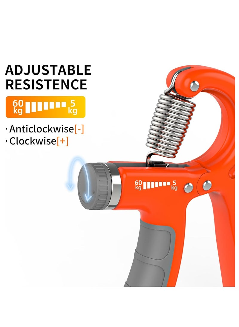 Hand Grips Strengthener with Counter, Adjustable Grip Strength Trainer, Hand Exerciser with Stainless Steel Spring, Non-Slip Gripper, Gripster for Strong Wrists, Fingers, Forearm, Hands, Arm Orange