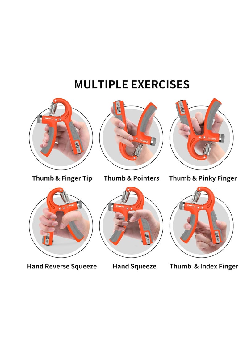 Hand Grips Strengthener with Counter, Adjustable Grip Strength Trainer, Hand Exerciser with Stainless Steel Spring, Non-Slip Gripper, Gripster for Strong Wrists, Fingers, Forearm, Hands, Arm Orange
