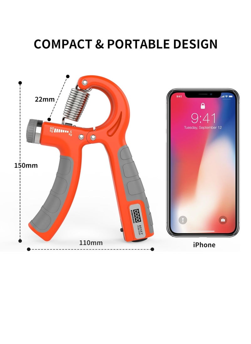Hand Grips Strengthener with Counter, Adjustable Grip Strength Trainer, Hand Exerciser with Stainless Steel Spring, Non-Slip Gripper, Gripster for Strong Wrists, Fingers, Forearm, Hands, Arm Orange
