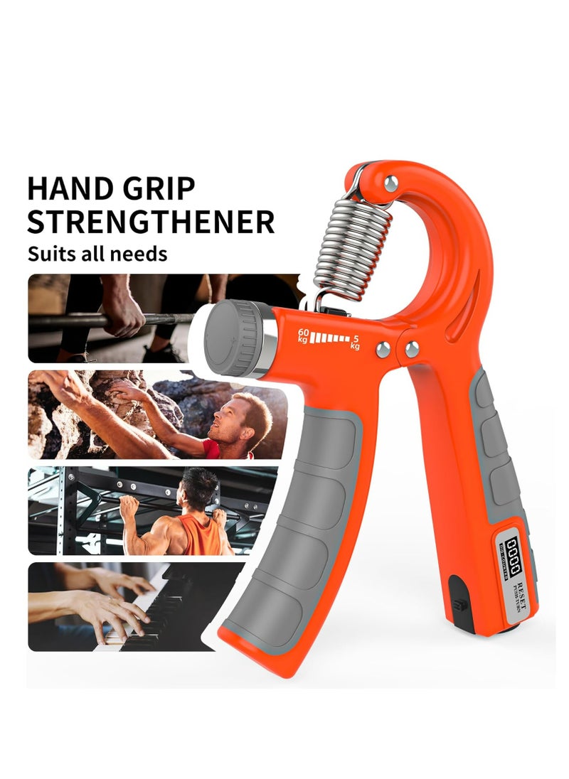 Hand Grips Strengthener with Counter, Adjustable Grip Strength Trainer, Hand Exerciser with Stainless Steel Spring, Non-Slip Gripper, Gripster for Strong Wrists, Fingers, Forearm, Hands, Arm Orange