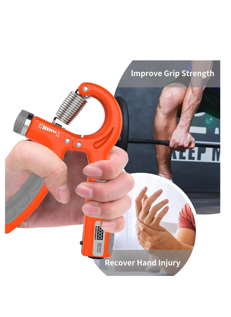 Hand Grips Strengthener with Counter, Adjustable Grip Strength Trainer, Hand Exerciser with Stainless Steel Spring, Non-Slip Gripper, Gripster for Strong Wrists, Fingers, Forearm, Hands, Arm Orange