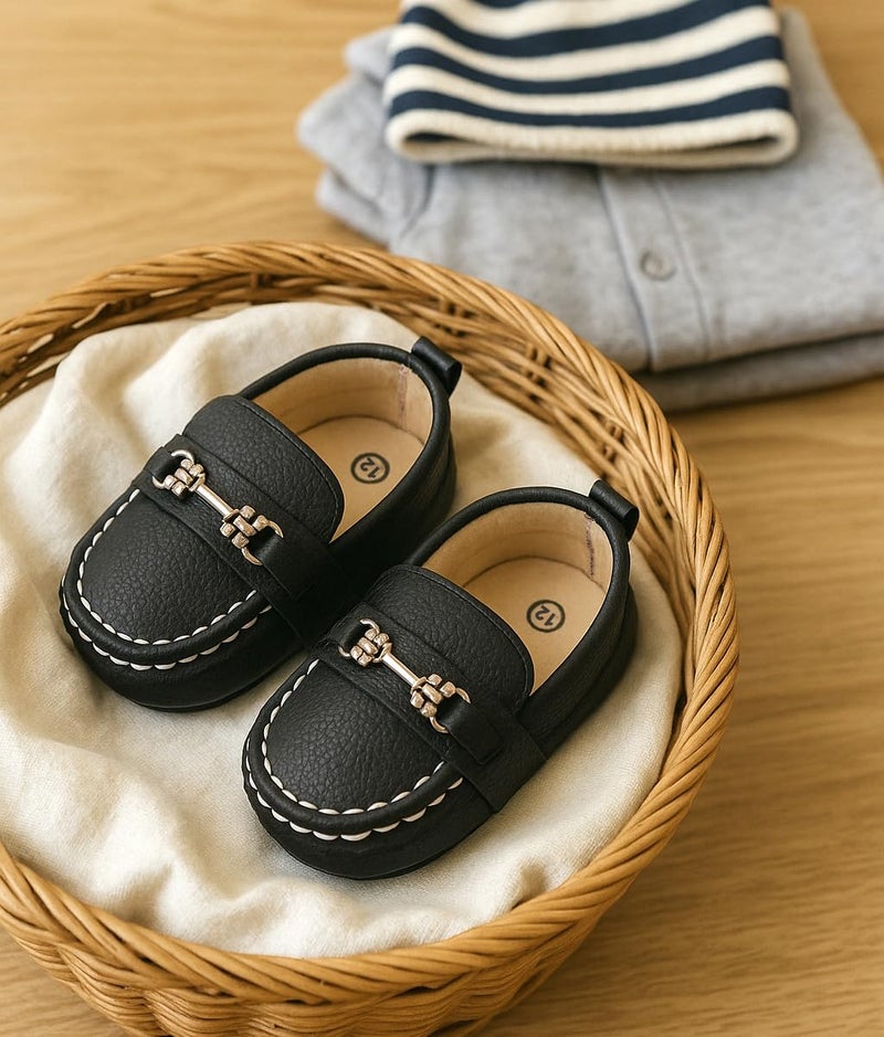 LONSOEN Infant Shoes Boys Loafers Baby Girls Crib Moccasins Classic Synthetic Leather Wedding Dress Shoes,BAY209 Black 0-6 Months - Image 2
