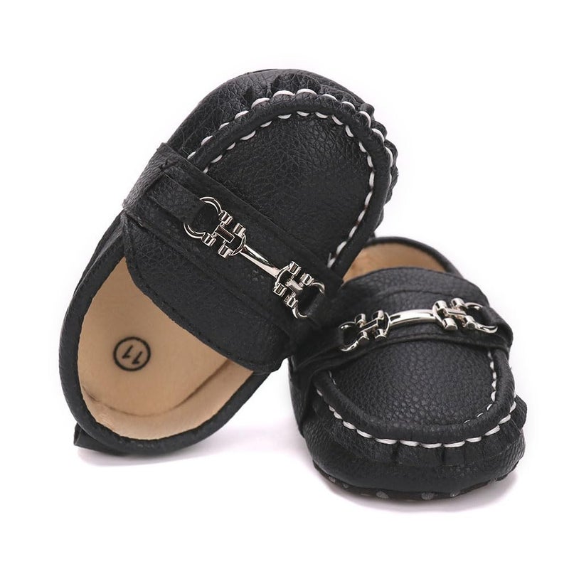 LONSOEN Infant Shoes Boys Loafers Baby Girls Crib Moccasins Classic Synthetic Leather Wedding Dress Shoes,BAY209 Black 0-6 Months - Image 5