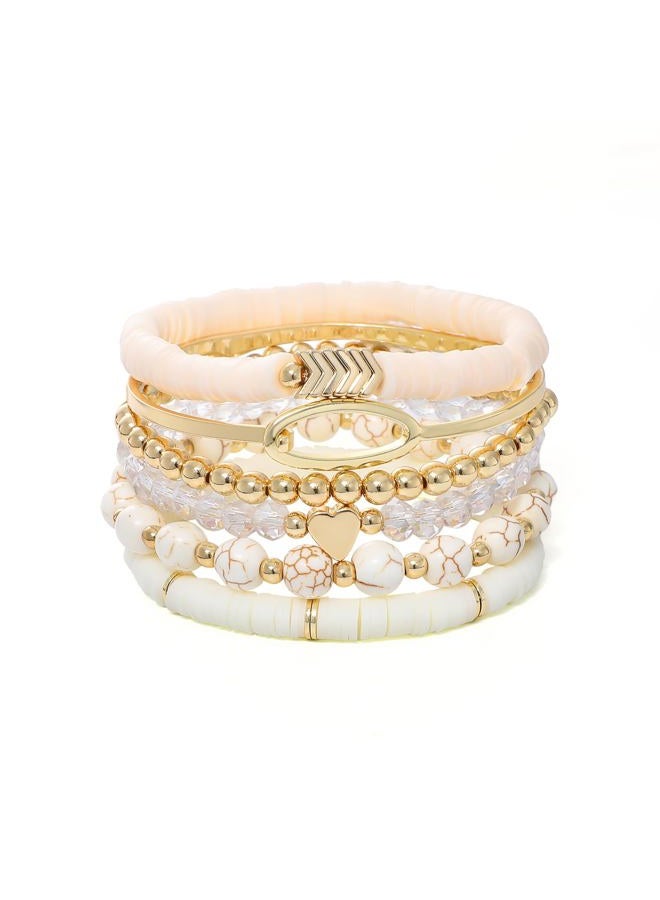 GOOJIDS Surfer Heishi Clay Bead Bracelets for Women Bohemian Stackable Gold Plated Beaded Stretch Bracelets Elastic Layering Friendship Bracelets Set Boho Jewelry, Medium, Polymer clay, no gemstone - Image 1