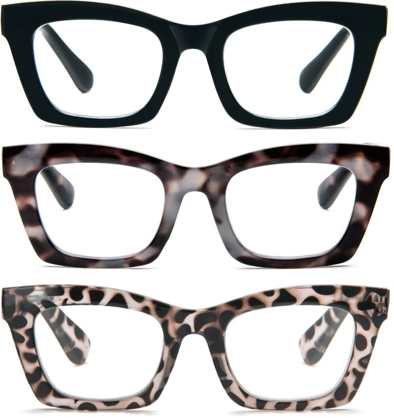 REAVEE 3 Pack Oprah Style Reading Glasses for Women Blue Light Blocking, Cute Oversized Square Computer Readers with Spring Hinge 1.75 - Image 1