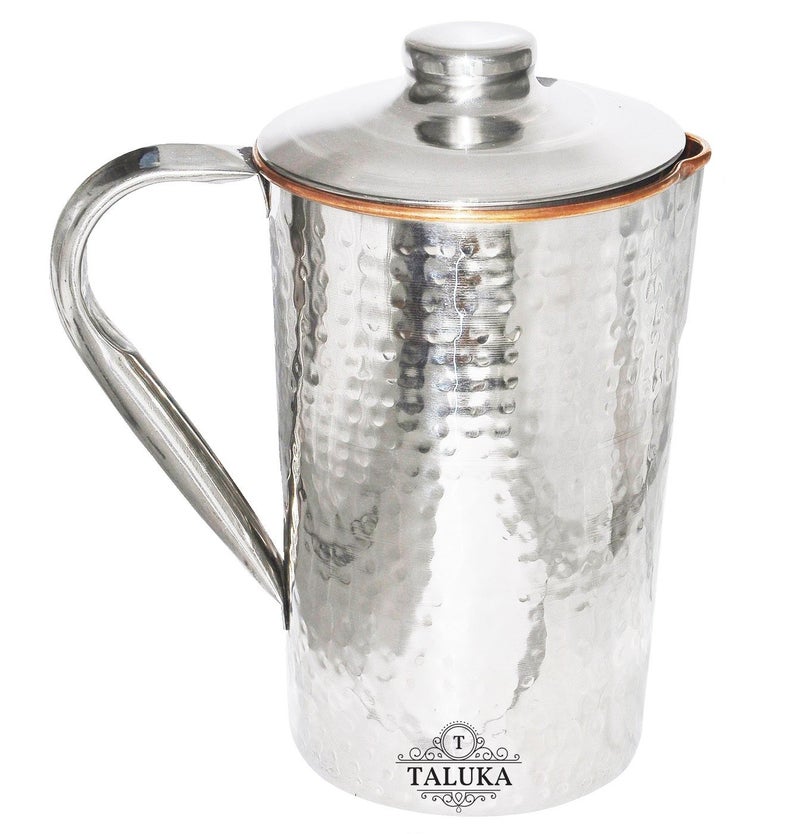Taluka إبريق نحاسي مطروق من الفولاذ المقاوم للصدأ بحجم 5 × 9 بوصات سعة 1700 مل مع 3 أكواب زجاجية سعة 300 مل لتخزين المشروبات - Image 2
