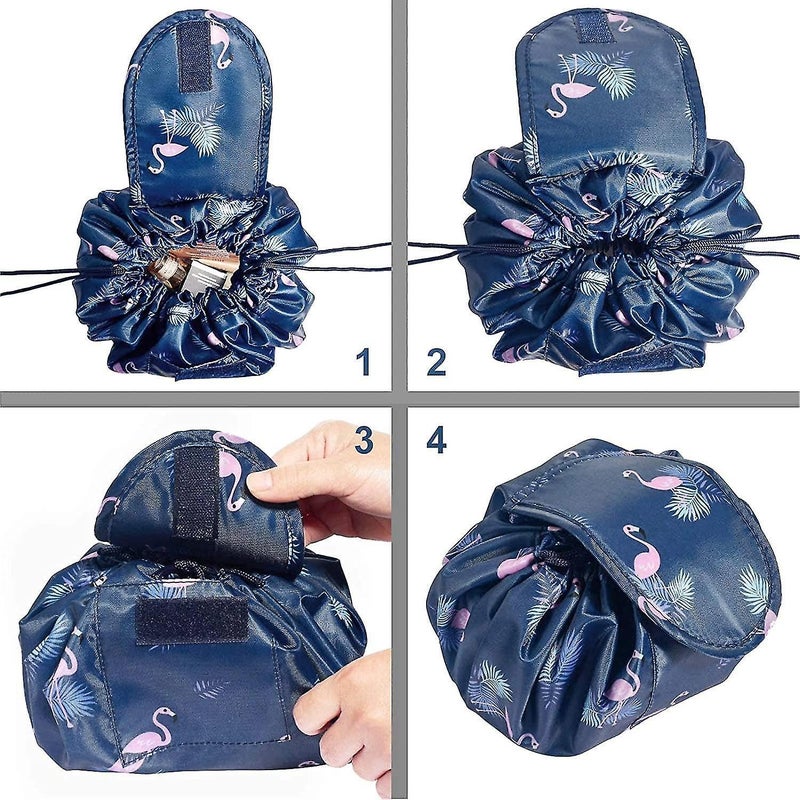 Nirvik Women's Portable Waterproof Cosmetic Bag | Lazy Travel Makeup Organizer with Drawstring | Compact & Versatile Toiletry Bag | Multi-Pocket Storage | Perfect for Makeup & Travel (Blue Duck Bag) - Image 3